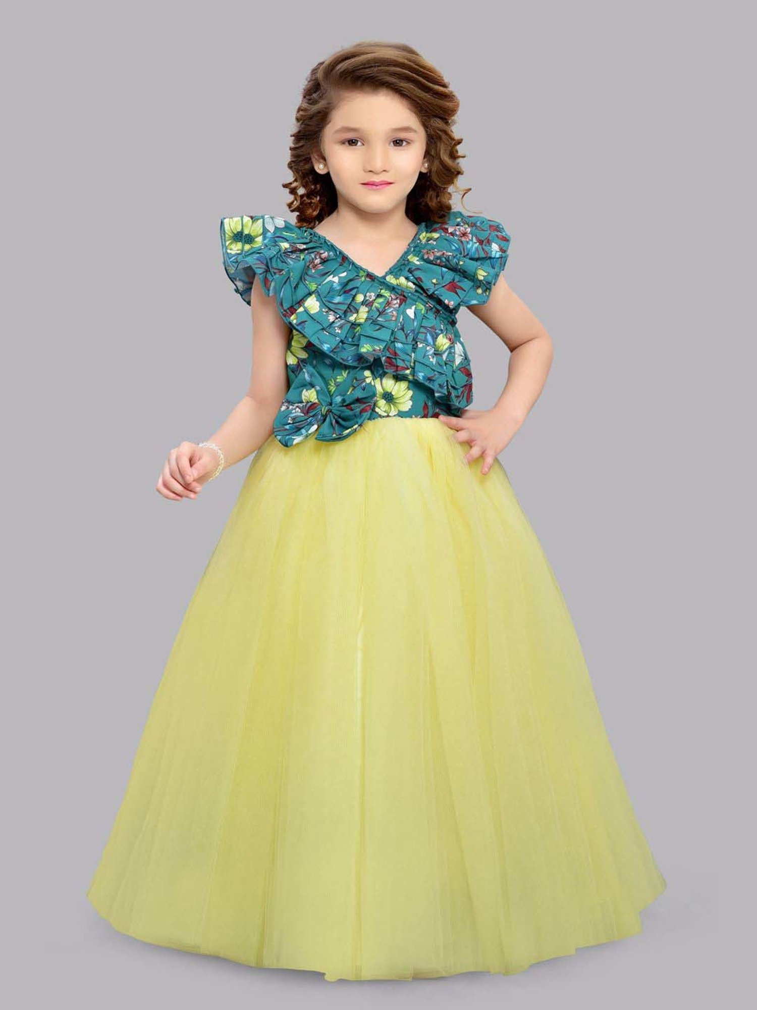 Pink Chick Kids Yellow & Blue Floral Party Gowns