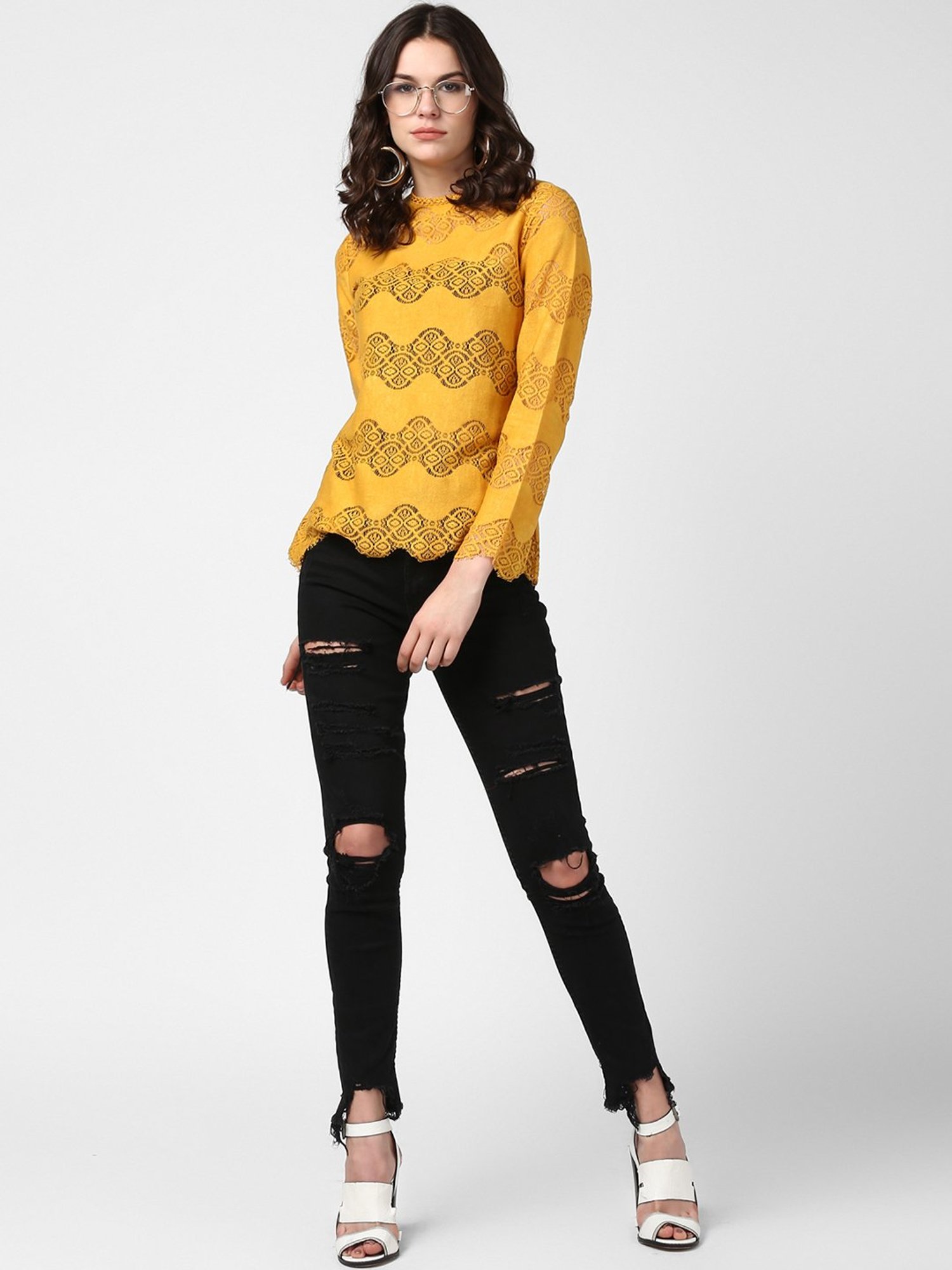 StyleStone Mustard Lace A-Line Top