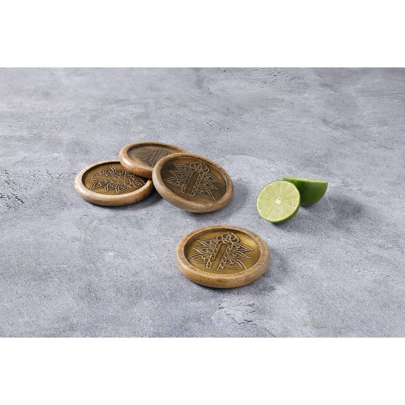 Cravings by Chrissy Teigen 4pk Wood Coasters with Metal Decoration