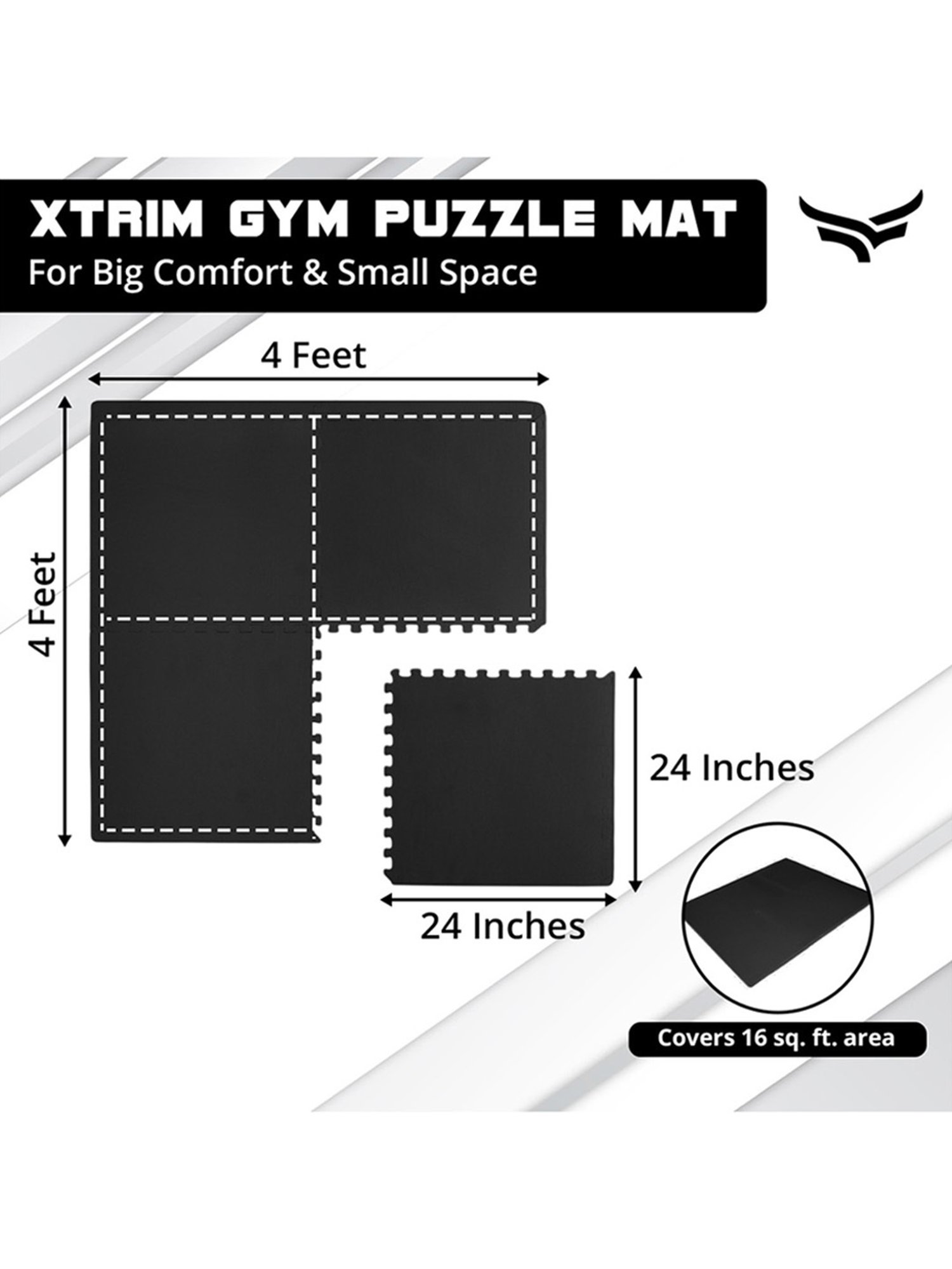 Xtrim Puzzle Exercise Mat with EVA Foam (Black) Size - 10mm