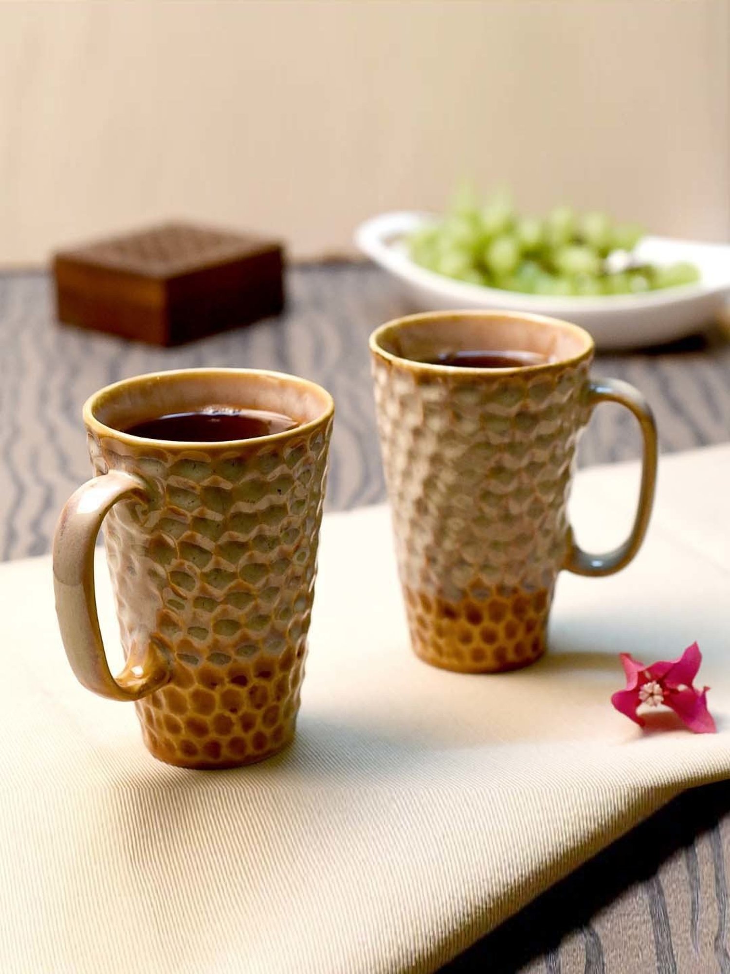 Unravel India White & Brown Ceramic Studio Mug - Set of 2