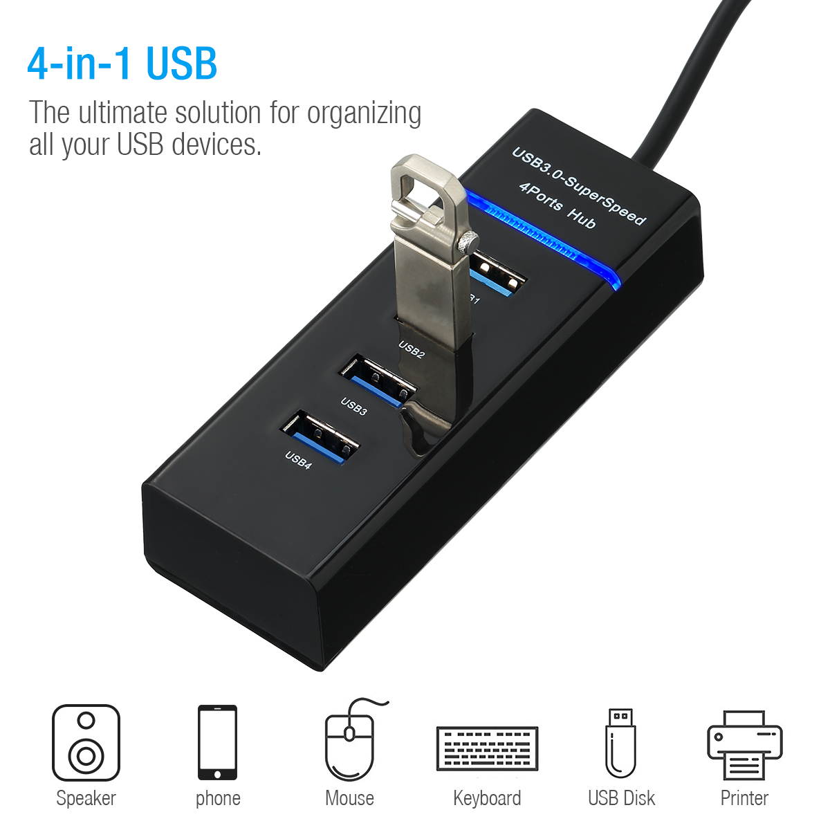 FirstPower High Speed 4-Port Type C to USB 3.0 Hub Multi Splitter Expansion USB Hub for Desktop PC Laptop Black