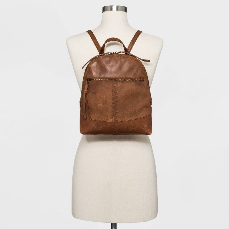 Bolo Zip Closure Leather Backpack - Brown