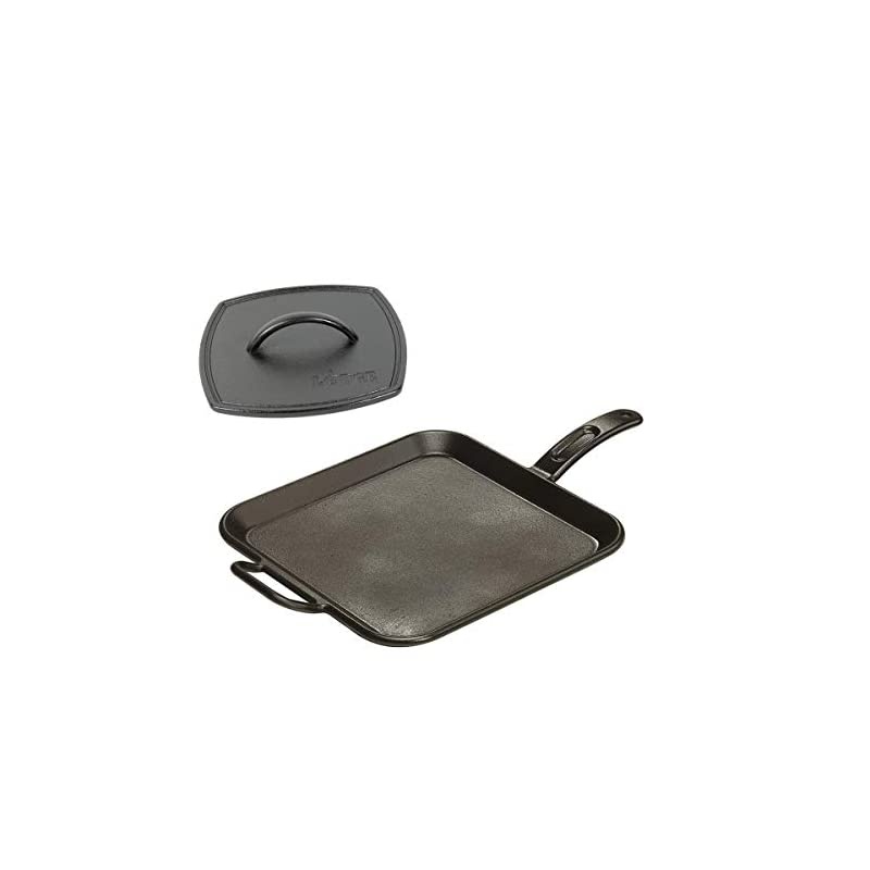 ProLogic 12 Inch Square Cast Iron Griddle PreSeasoned Grill Pan with Flat Iron Grill Press