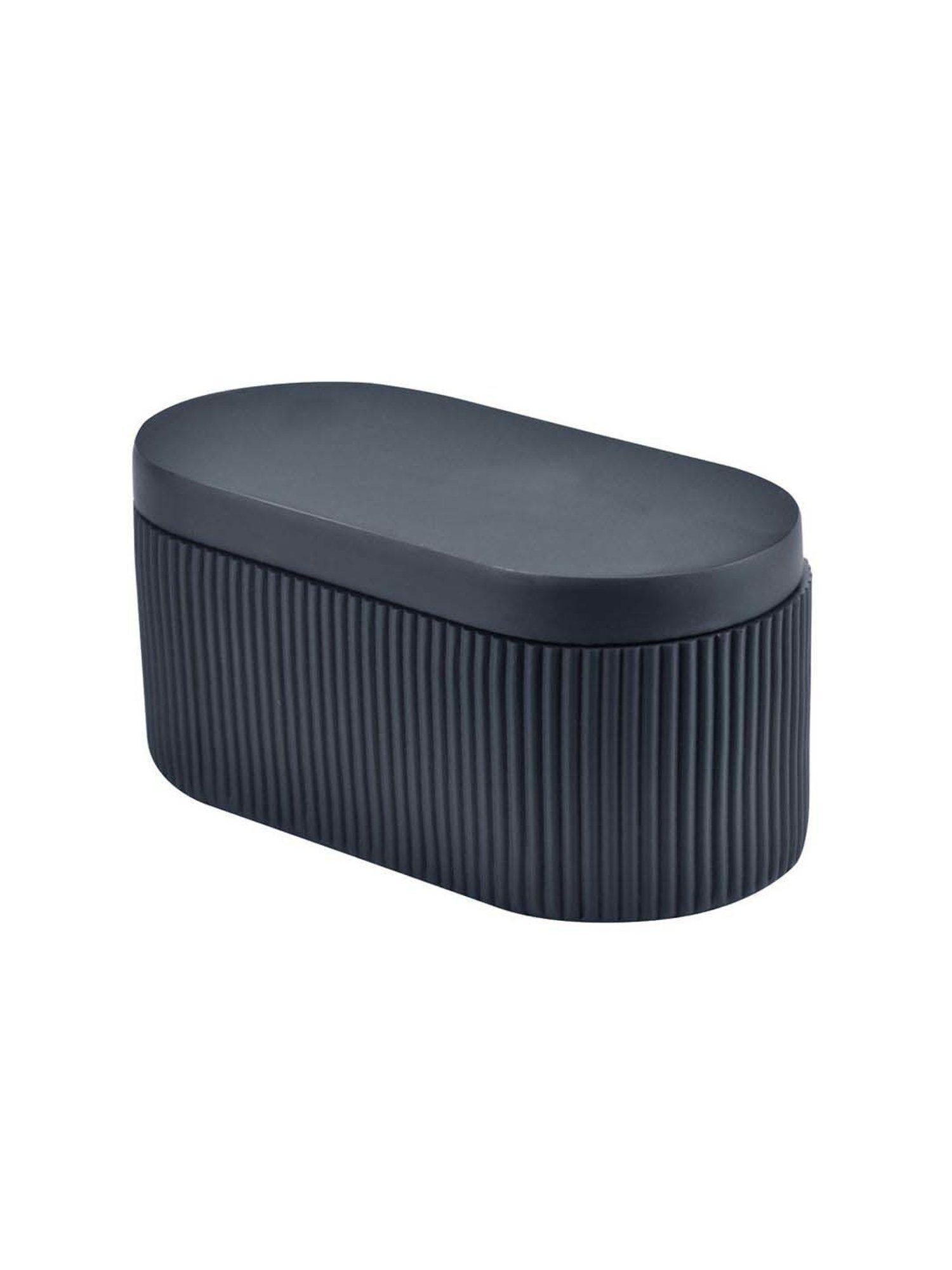 @home Grey Resin Fluted Design Oval Storage Box Organiser