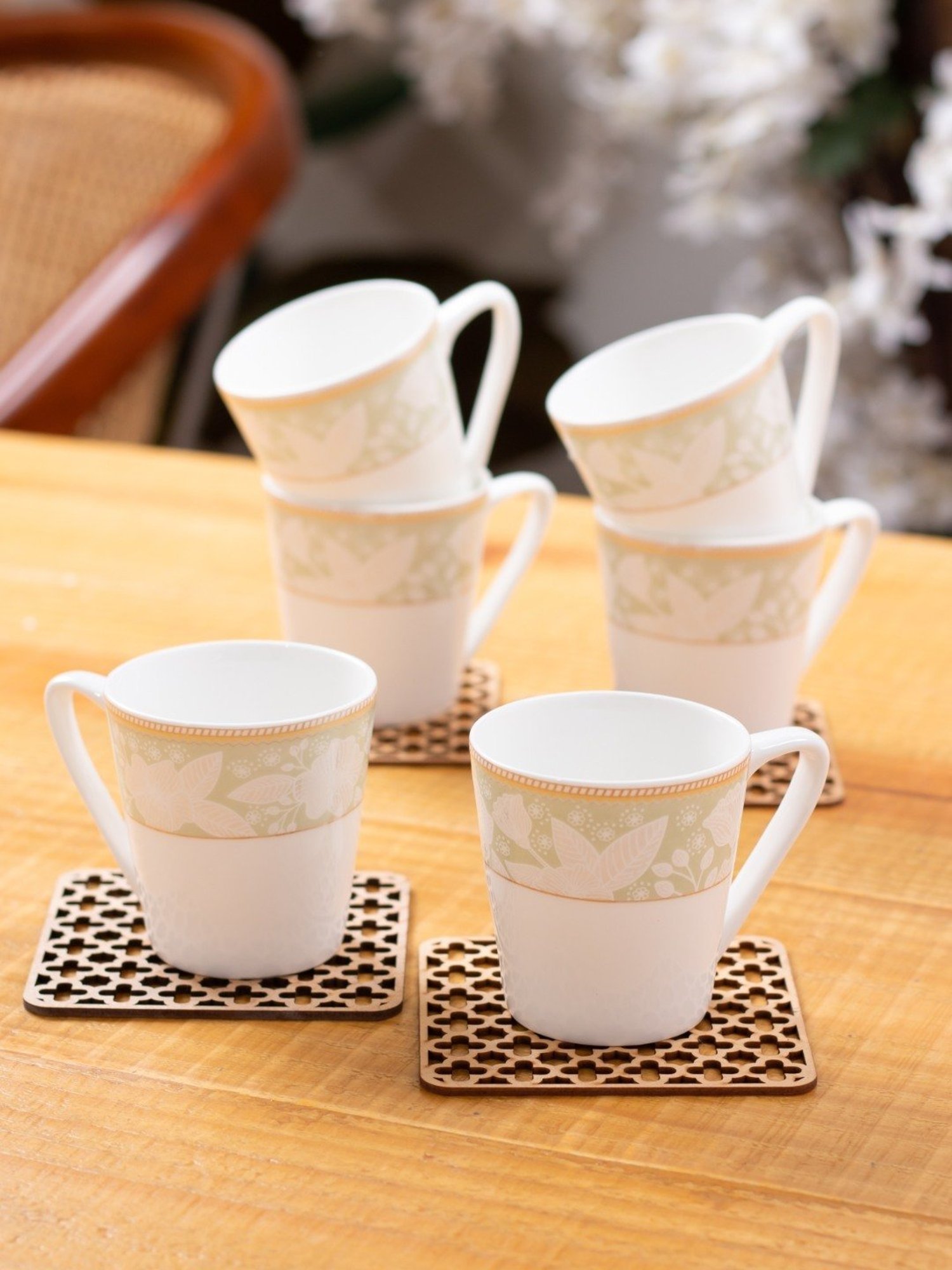 Clay Craft Fine Printed Gold Ceramic Cup & Saucer 180 ml - Set of 12