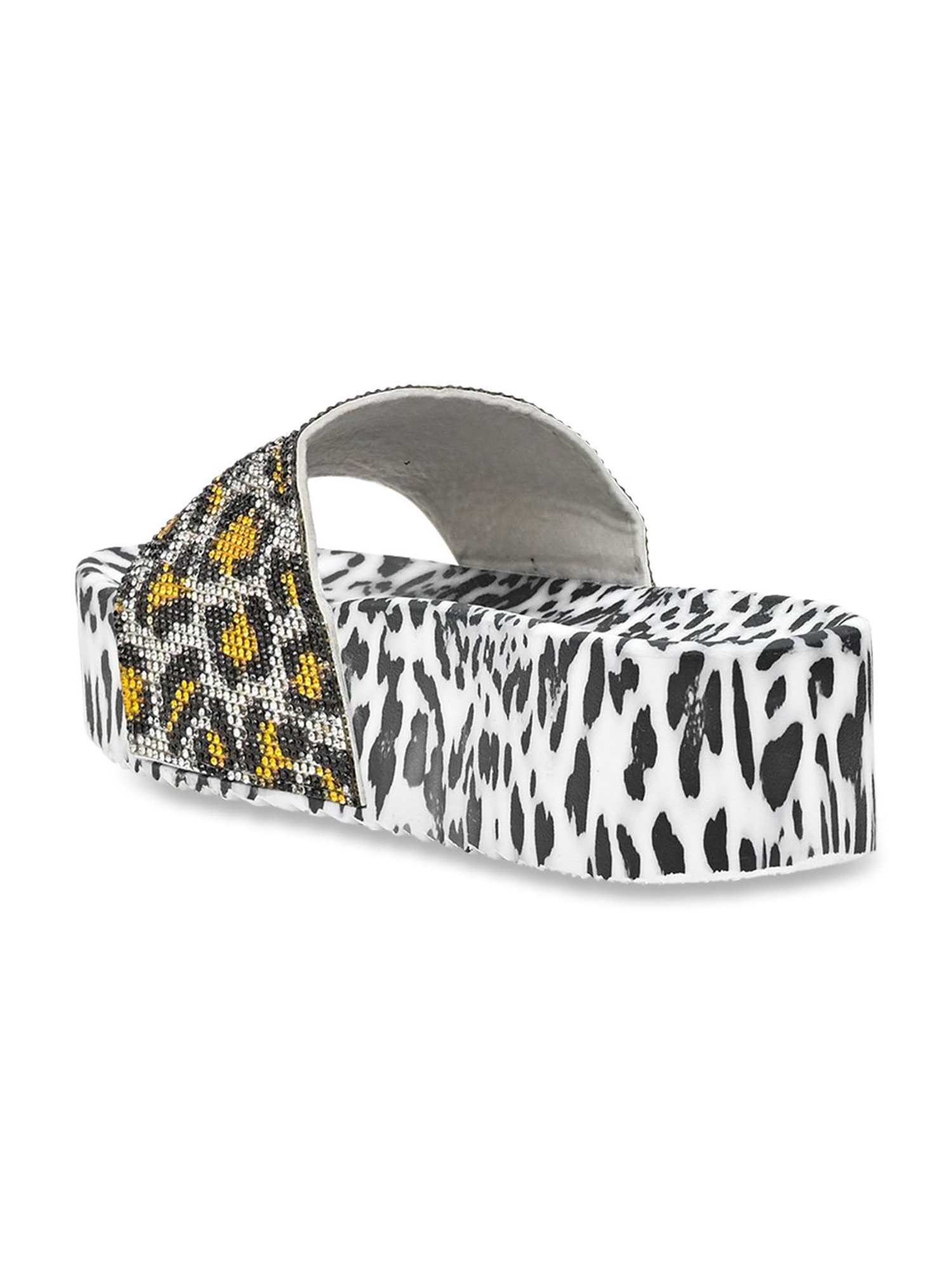 Jove Women's White & Black Wedge Slides