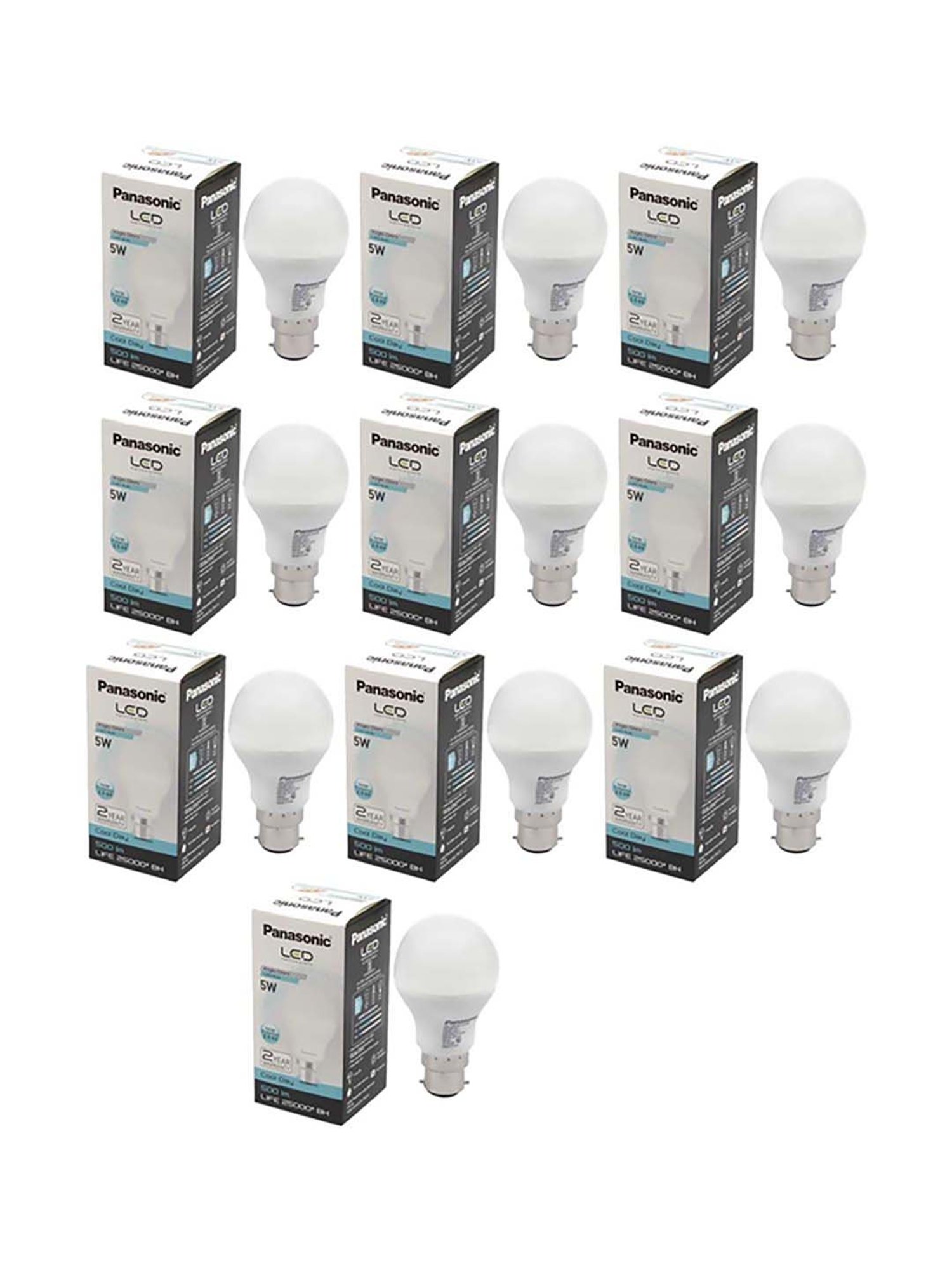 Panasonic PBUM1033 5W B22 Cool Day Light LED Bulb - Pack of 10 (White)