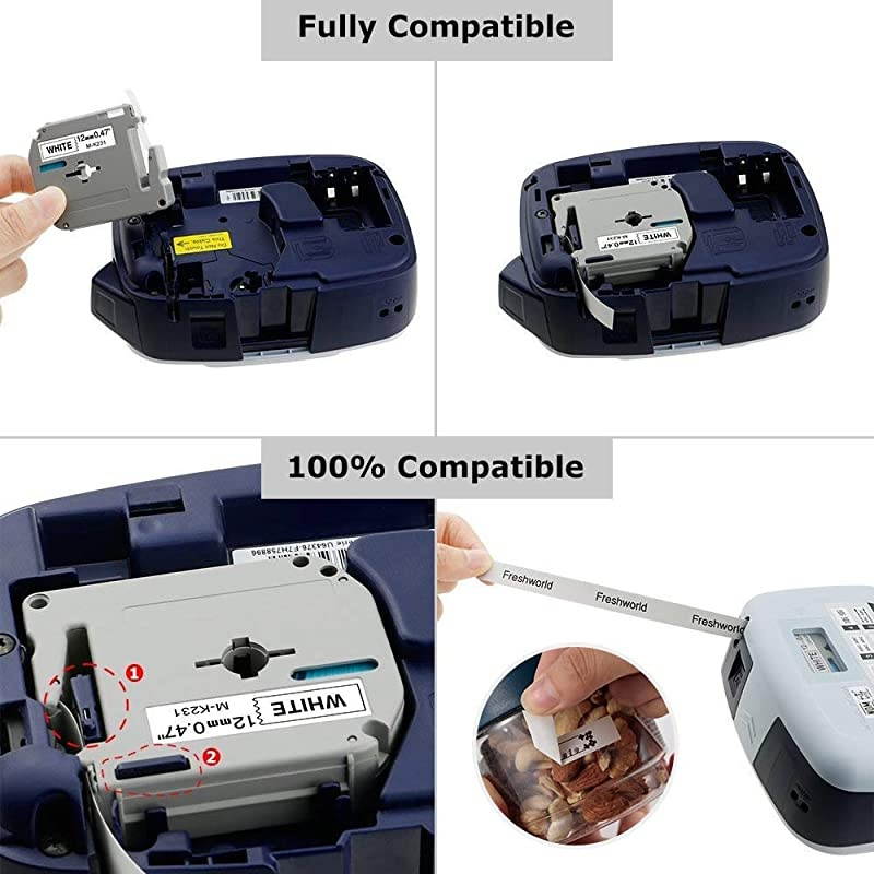Compatible Label Tape Replacement for 12mm 047Inch Ptouch Brother M Tape MK231 M231 MK231 M231Black on Whitefor Brother Label Maker PTM95PT90PT80PT65PT70BMPT70SRPT8510P