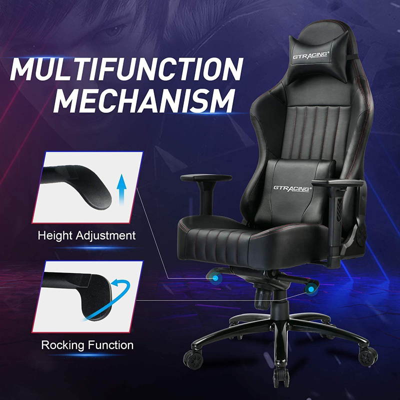 GTRACING Big and Tall Gaming Chair Memory Foam Computer Chair-Adjustable Tilt, Upgrade Mechanism,4D Armrests, Ergonomic High-Back Leather Carbon Fiber Racing Executive Office Chair, Metal Base (Black)