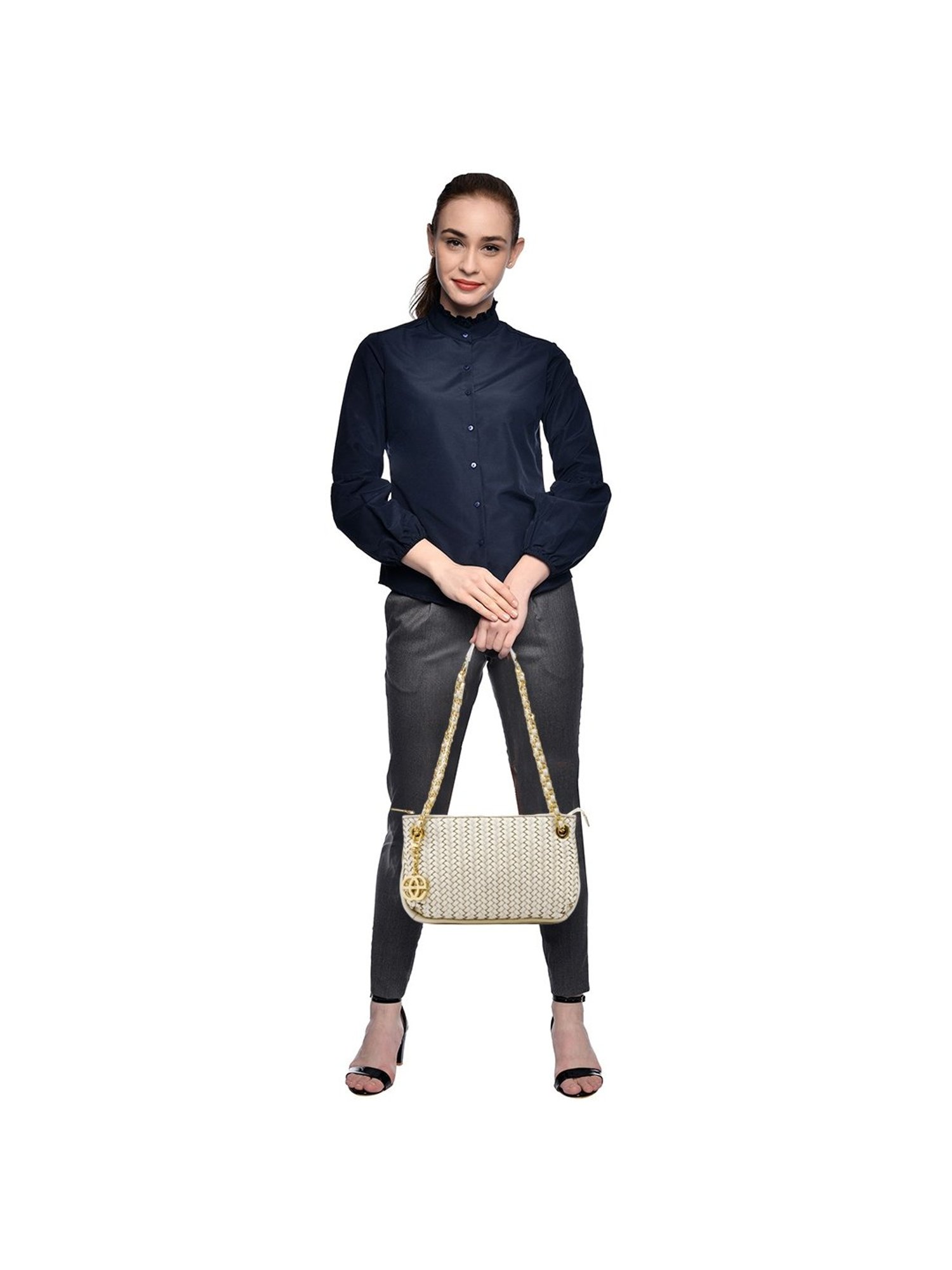 EskeWhite Textured Medium Handbag