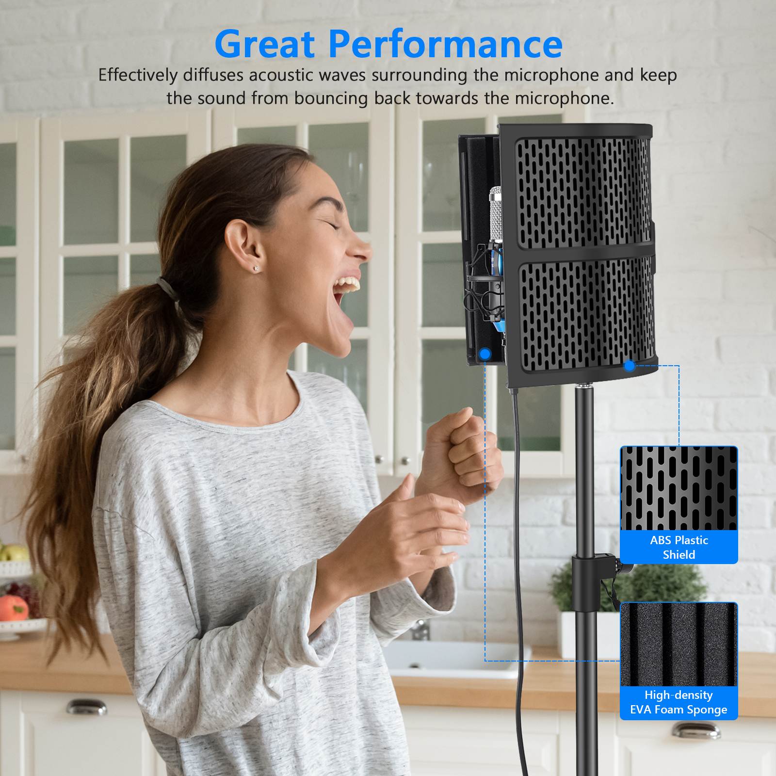 Neewer NW-12 Pro Tabletop Microphone Isolation Shield with Round Base Stand, Mic Sound Absorbing Foam for Studio Recording, Podcasts, Vocals, Singing, Broadcasting (Mic and Shock Mount Not Included)