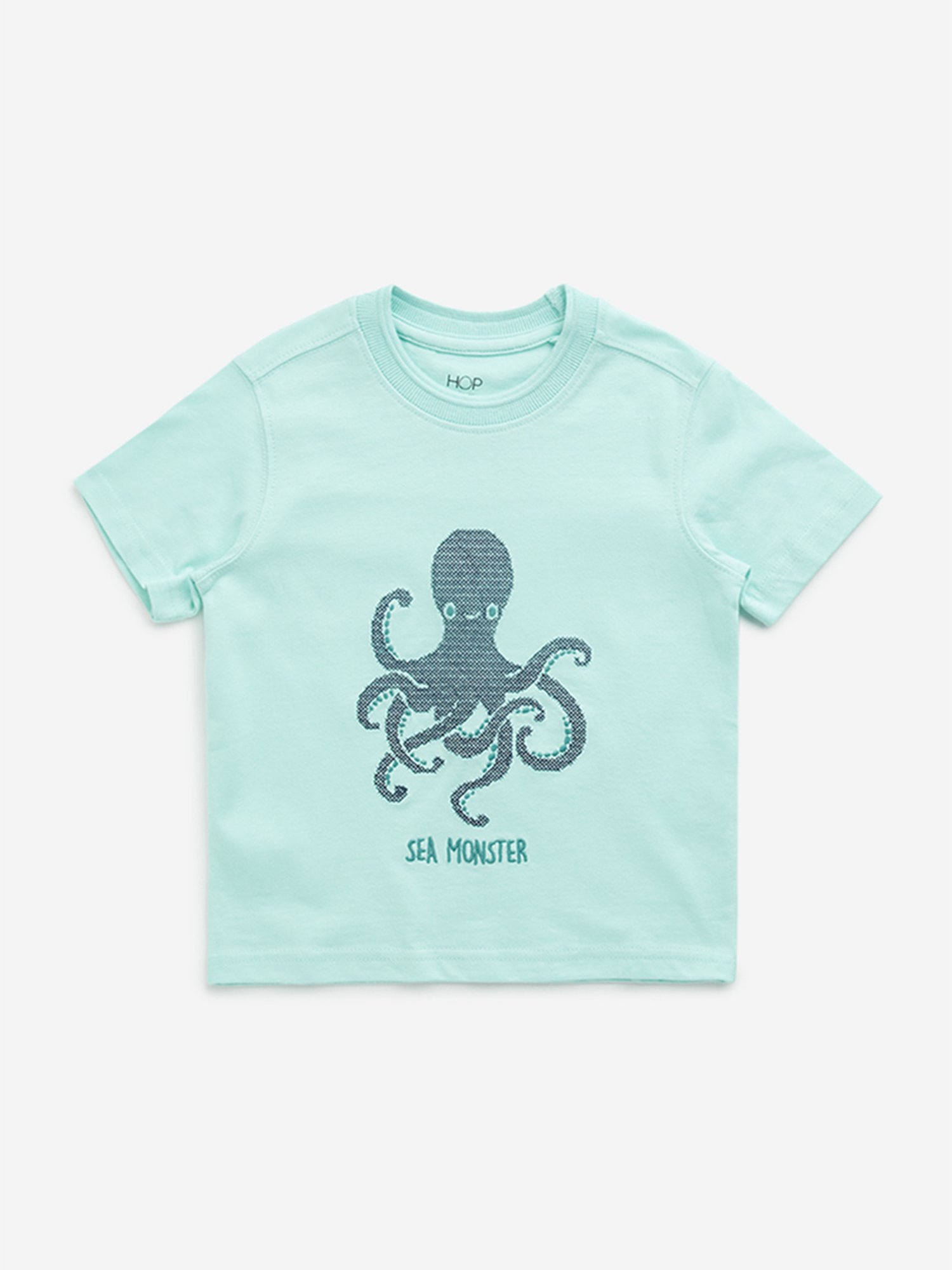 HOP Kids by Westside Mint Octopus Designed Cotton T-Shirt