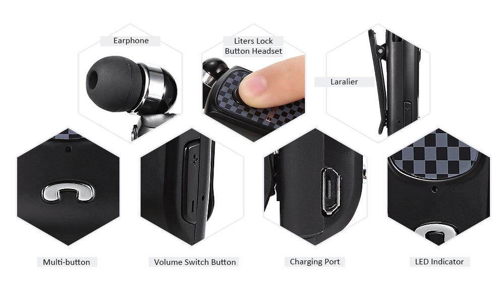 Fineblue F PLUS Wireless Clip-on Bluetooth V4.0 / V4.1 Headset Headphone Hands-free Supports for IOS and Android System - Black