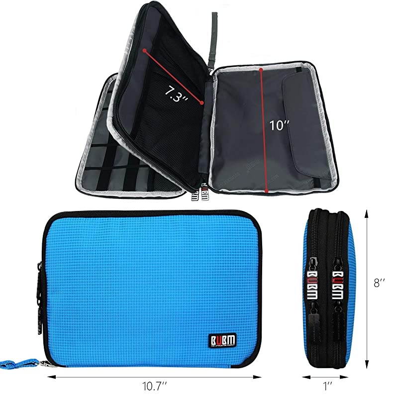Double Layer Electronics Organizer/Travel Gadget Bag for Cables, Memory Cards, Flash Hard Drive and More, Fit for iPad or Tablet(up to 9.7")-Large, Blue