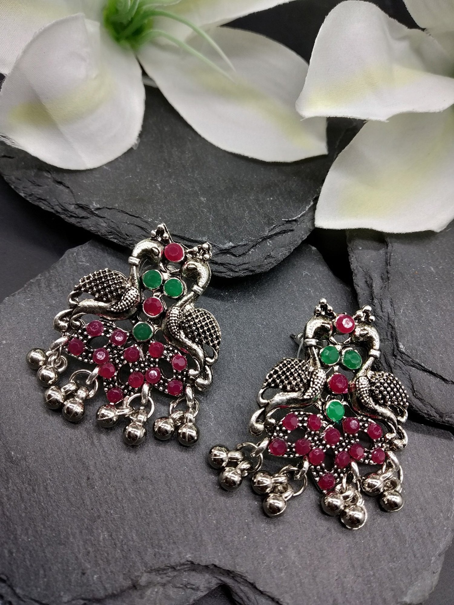 Fida GrePink Stone ded Peacock Pink and Green Dangler