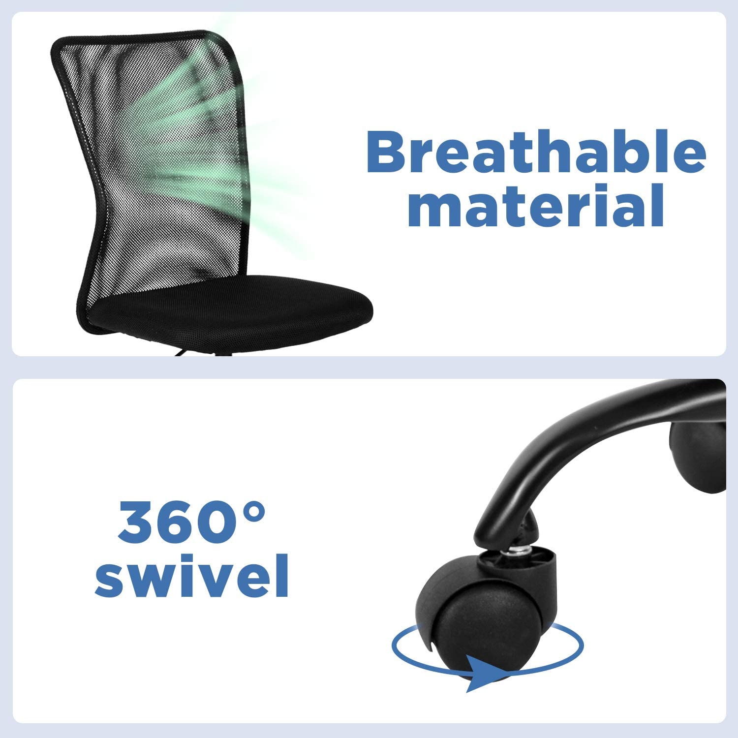 Home Office Chair Mid Back Mesh Desk Chair Armless Computer Chair Ergonomic Task Rolling Swivel Chair Back Support Adjustable Modern Chair with Lumbar Support (Black)