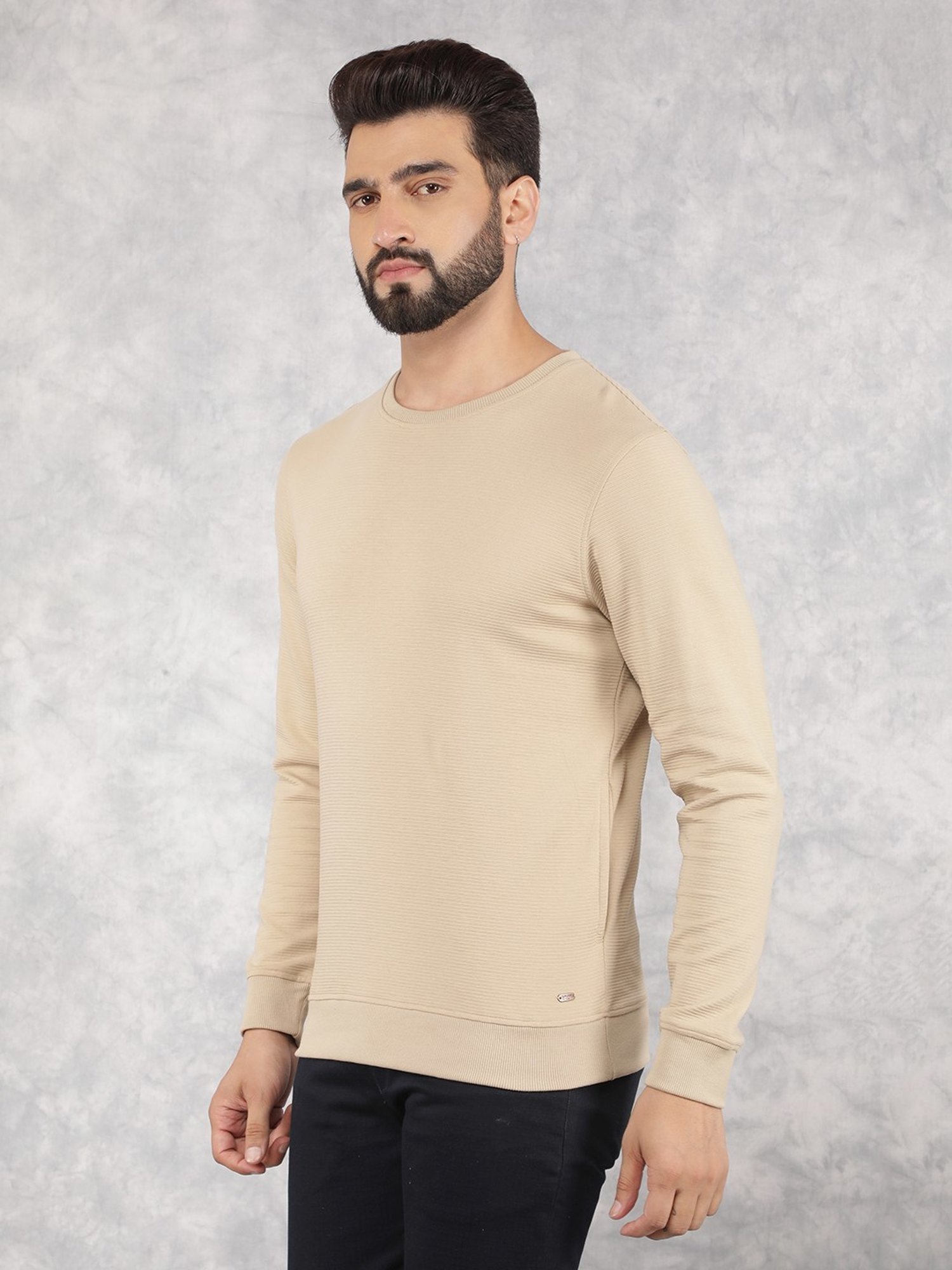 Crimsoune Club Beige Regular Fit Texture Sweatshirt