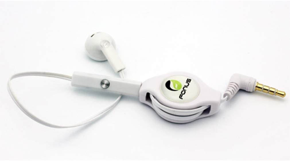 Retractable Headset Mono Hands-Free Earphone w Mic Single Earbud Headphone Wired [3.5mm] [White] Compatible with iPad 9.7 3 2 B7V