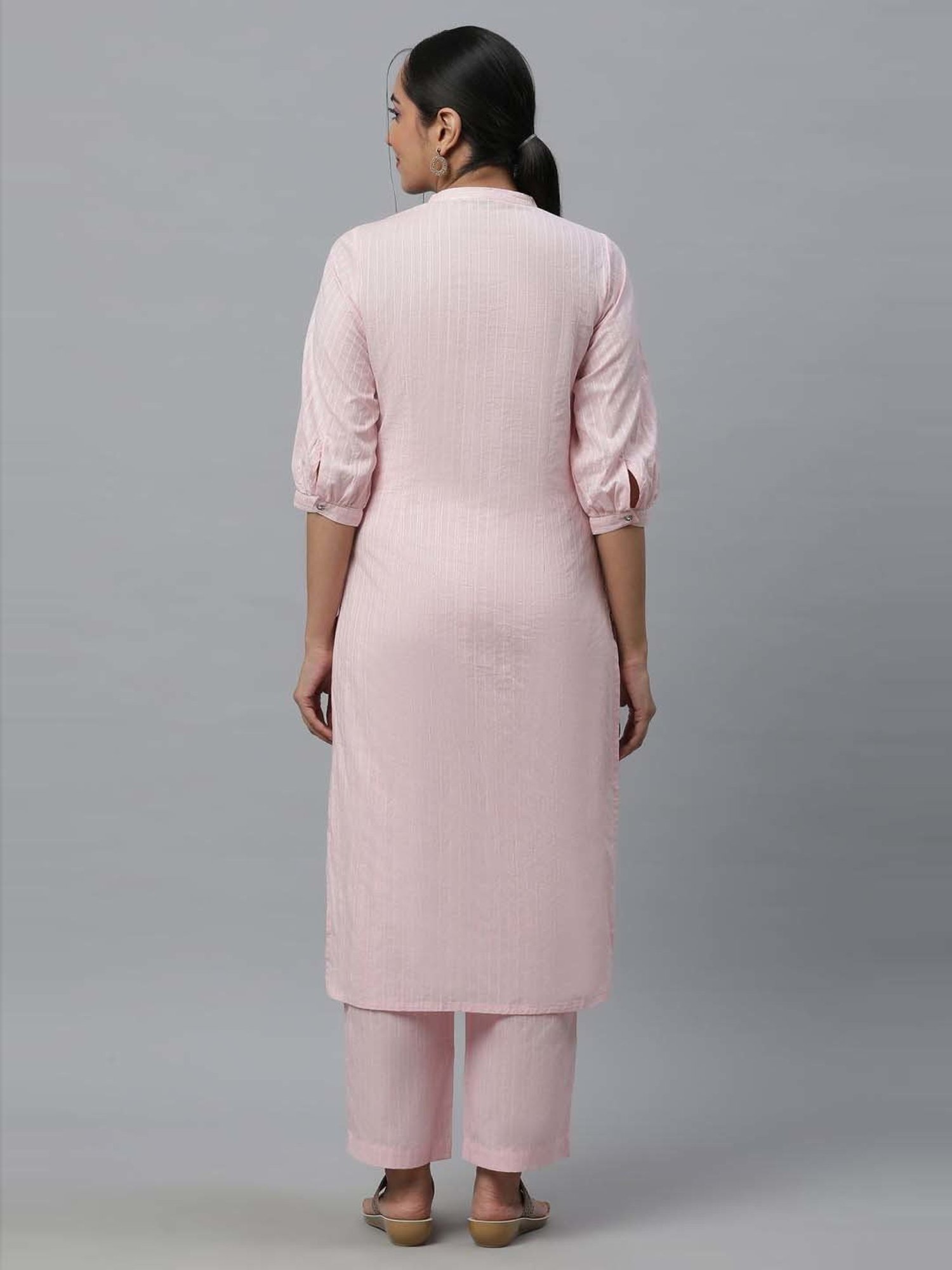 Aurelia Pink Cotton Striped Kurta Palazzo Set