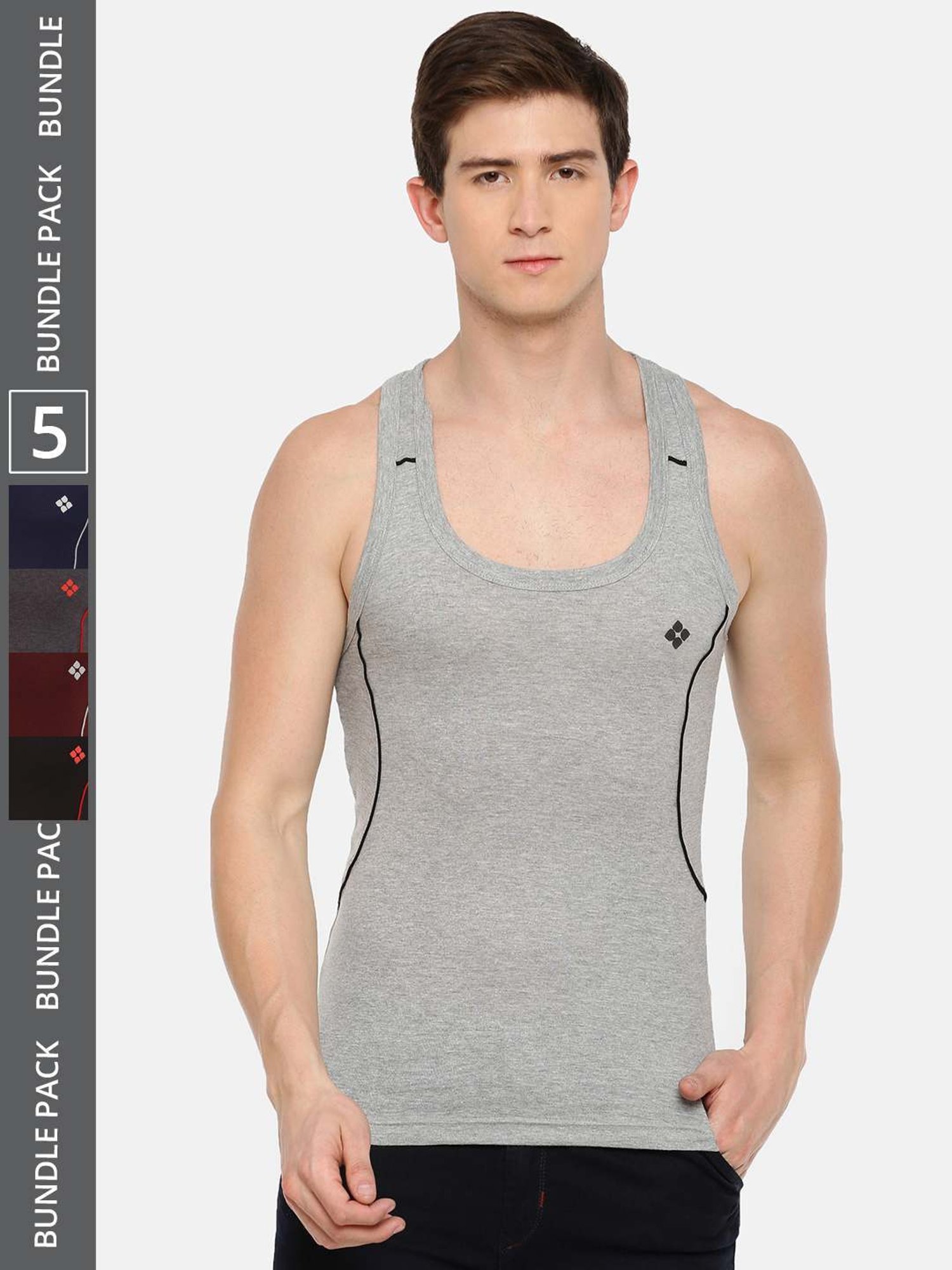 Dollar Bigboss Assorted Cotton Regular Fit Vest - Pack Of 5