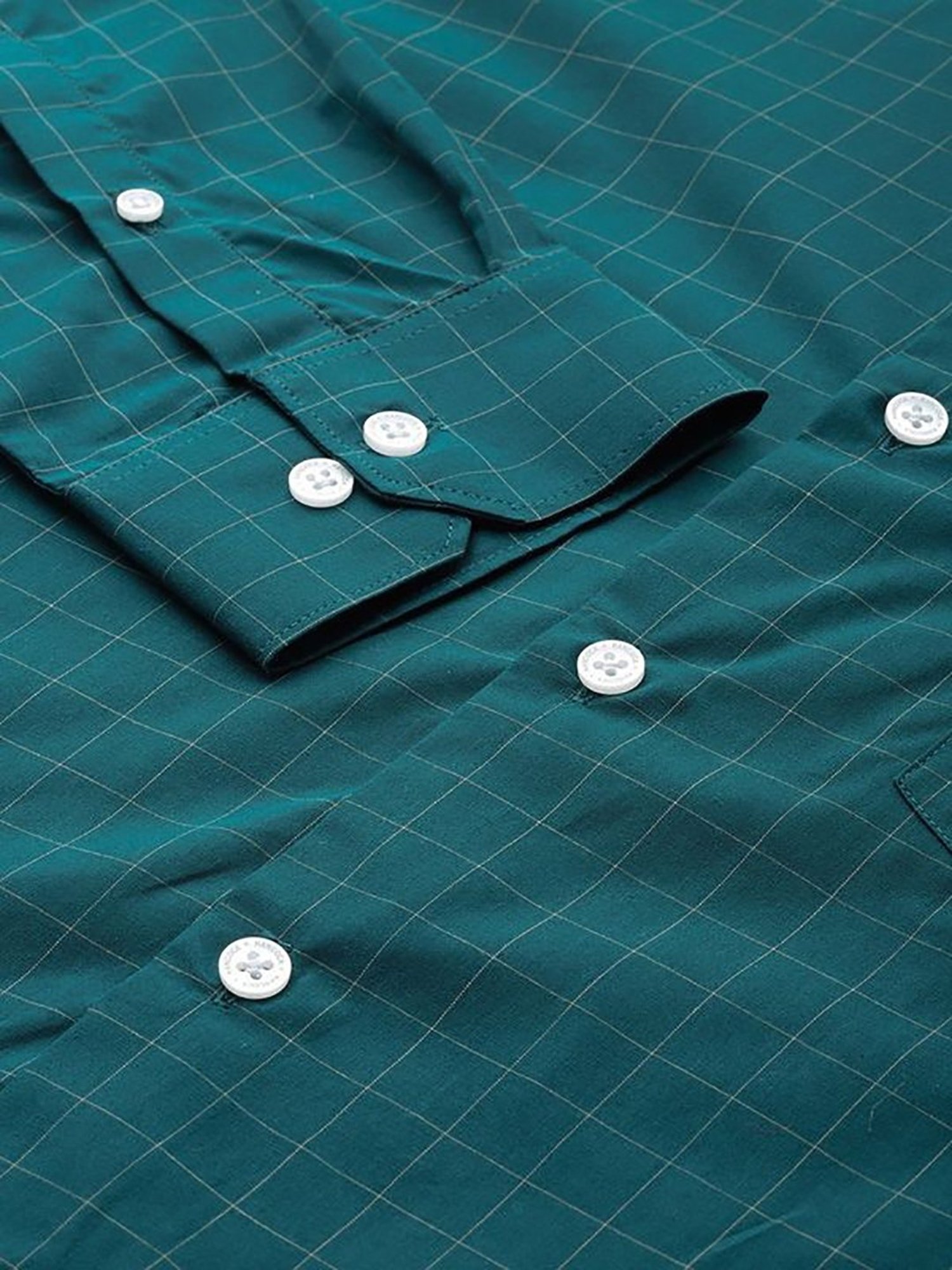 Hancock Green Cotton Slim Fit Checks Shirts