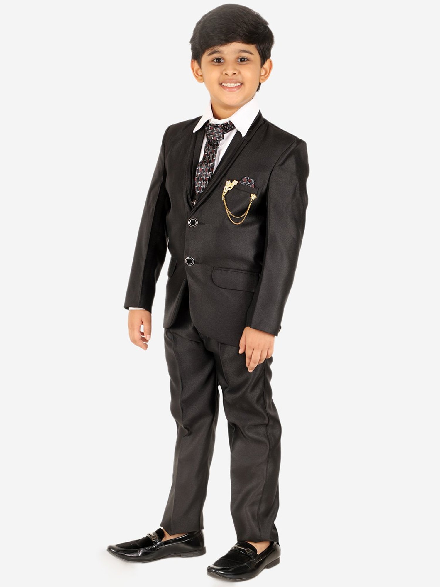 Pro-Ethic Style Developer Kids Black & White Solid Full Sleeves Shirt, Waistcoat, Pants with Tie