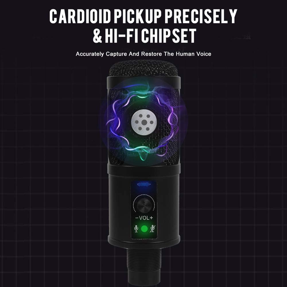 Condenser Microphone, Intelligent Noise Reduction Cardioid Computer Mic Kit with Adjustable Scissor Arm, Shock Mount, Pop Filter for Recording, Podcasting, Voice Over, Home Studio, YouTube