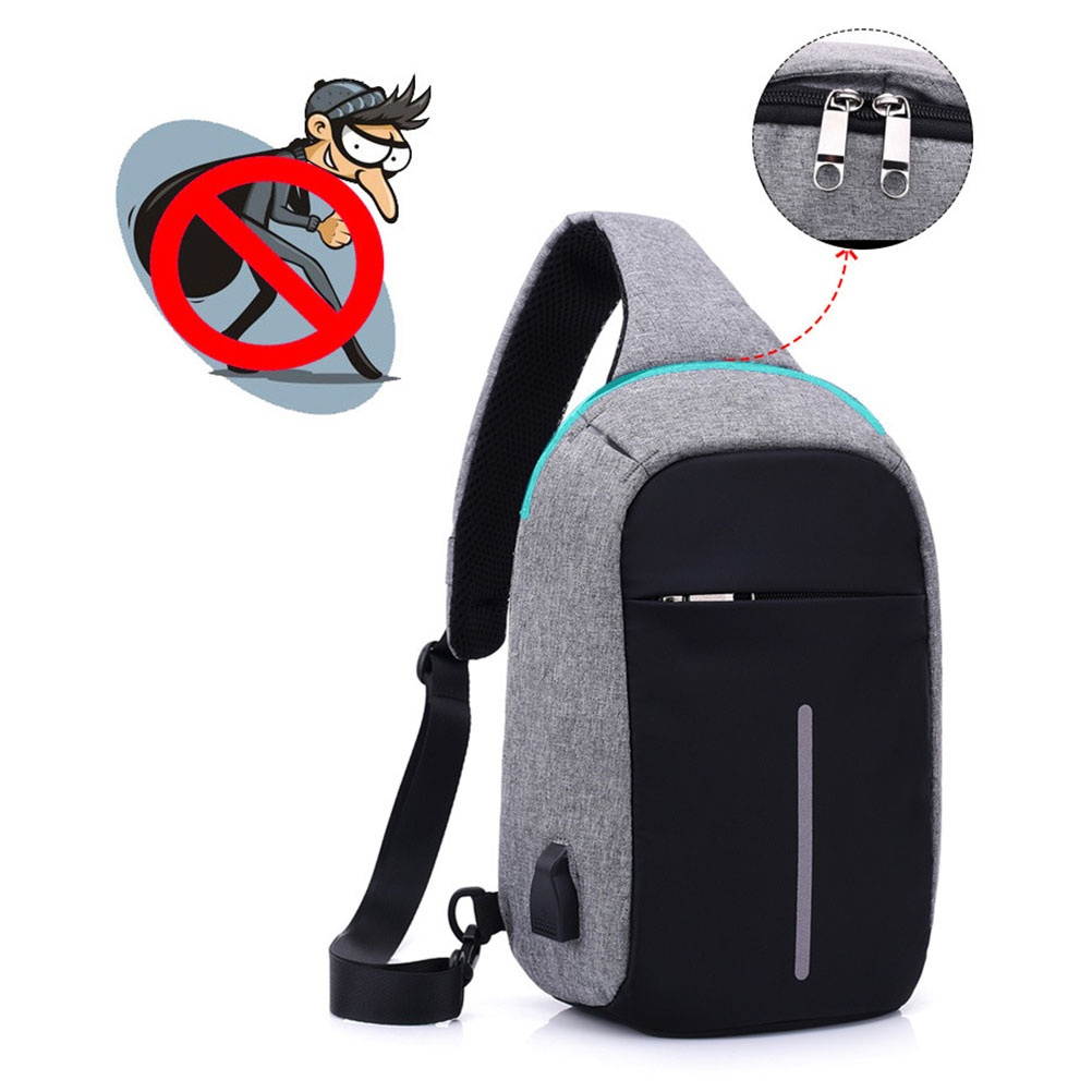 Men Messenger Bags Crossbody Slings Shoulder Chest Bags Anti-theft Strap Back Packs laday Casual External USB Charge Travel Bags (Light Gray)