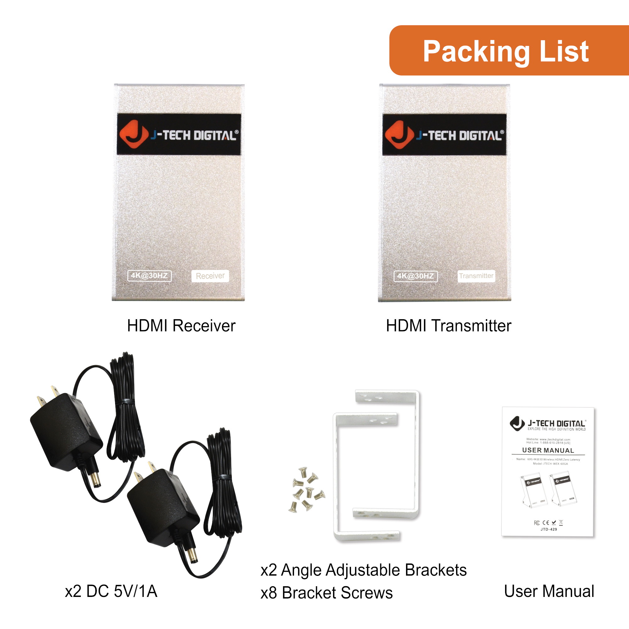 J-Tech Digital Wireless HDMI Extender Zero Latency 30M (100ft) 4K@30Hz HDCP 1.4 with CEC Function for Gaming, Live TV and Desktop Computer [JTECH-WEX-60GA]