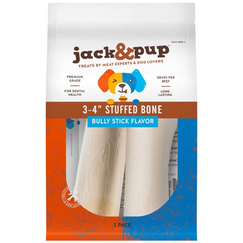 Jack & Pup Beef Bully Stick Stuffed Bone Dog Treats - 2pk