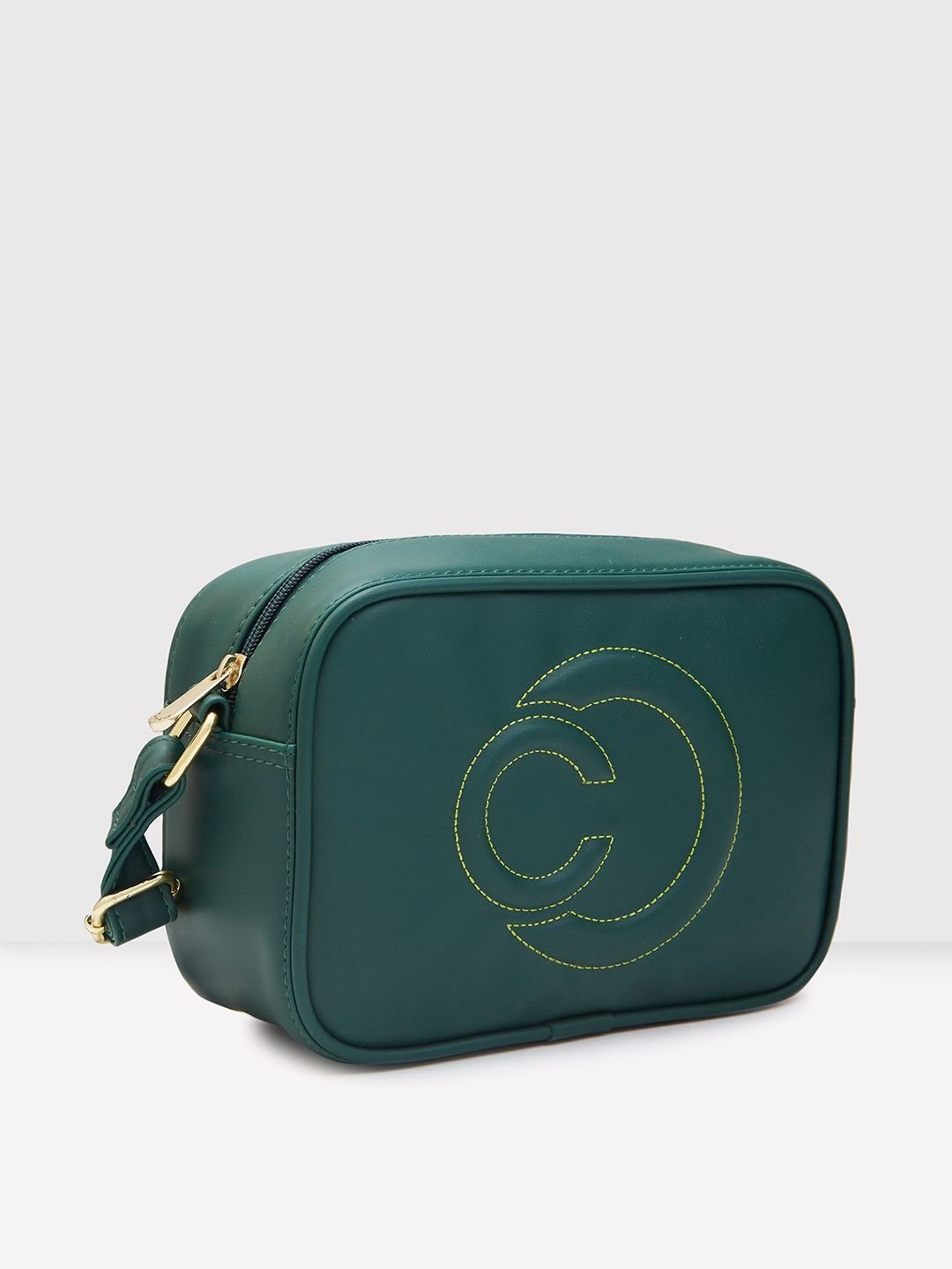 Caprese Dark Green Solid Medium Sling Handbag