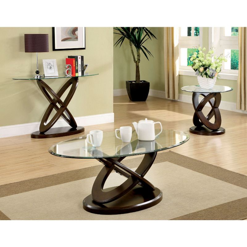 Daury Glass Top Crossed Ovals Sofa Table Dark Walnut - HOMES: Inside + Out