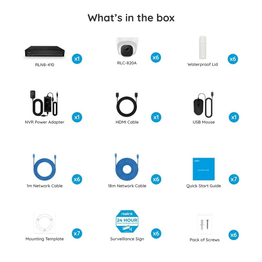 Reolink 8CH 4K Outdoor Security Camera System, 6pcs 8MP Smart Person/Vehicle Detection Wired PoE IP Dome Cameras, 8CH 2TB HDD NVR for 24/7 Recording Remote Access, RLK8-820D6-A