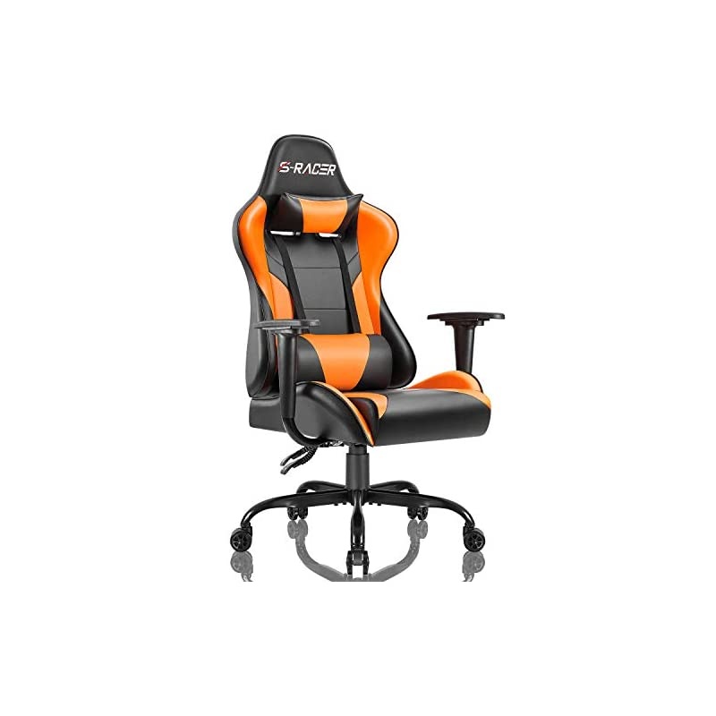 Gaming Office Chair Computer Chair High Back Racing Desk Chair PU Leather Adjustable Seat Height Swivel Chair Ergonomic Executive Chair with Headrest for Adults (Orange)
