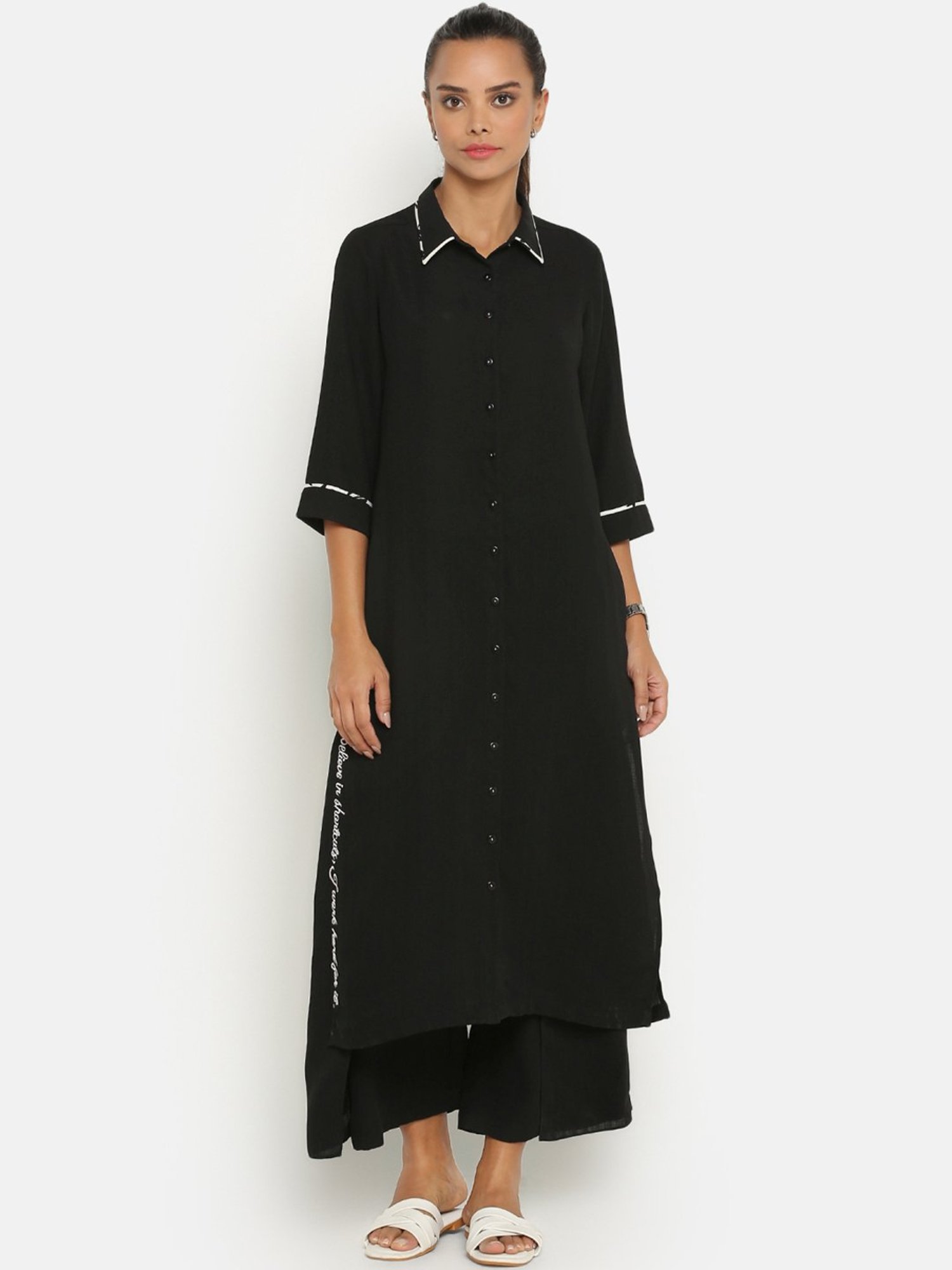 Office & You Black Straight Kurta
