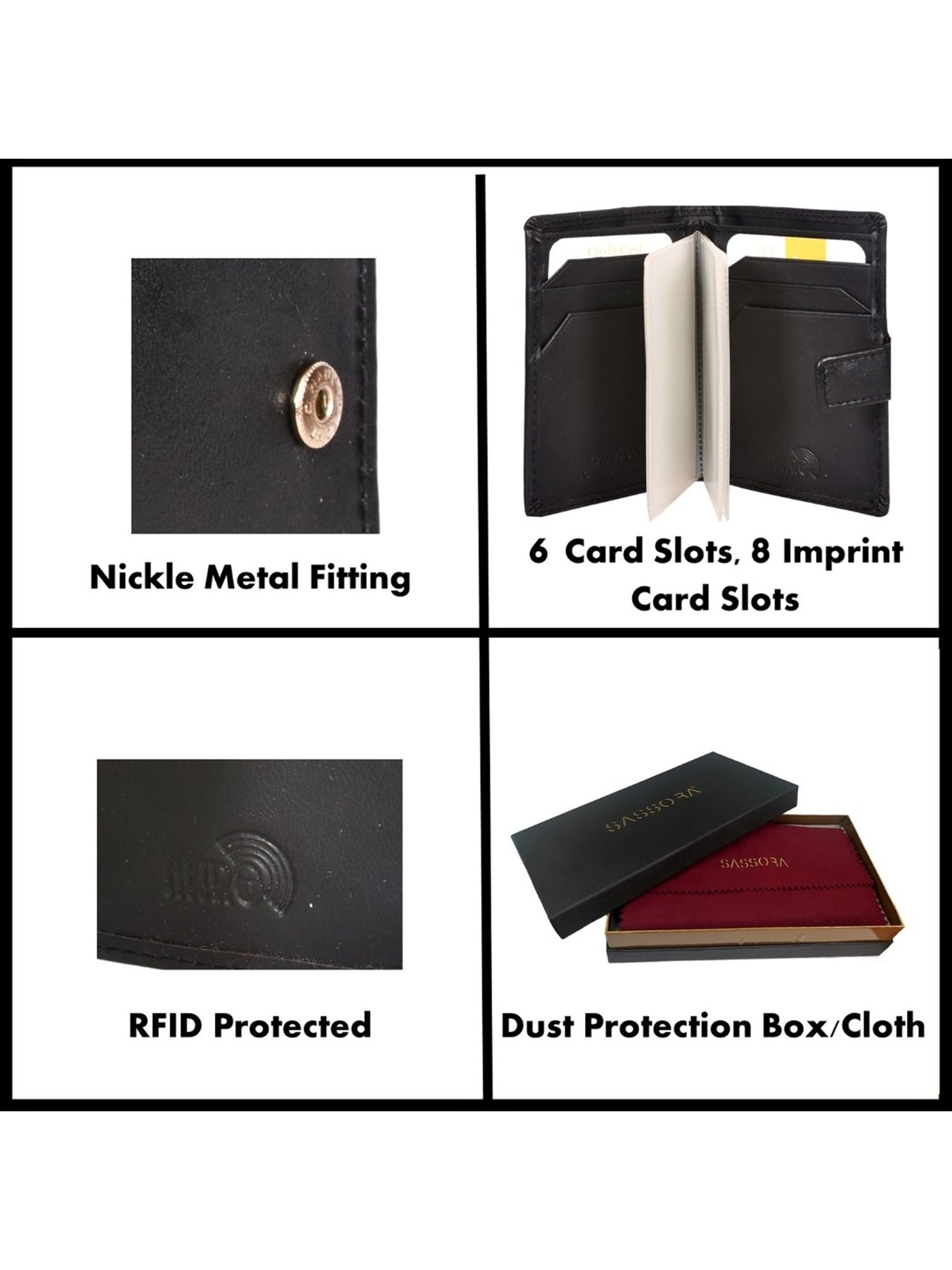 SASSORA JADE Black Leather Bi-Fold Wallet