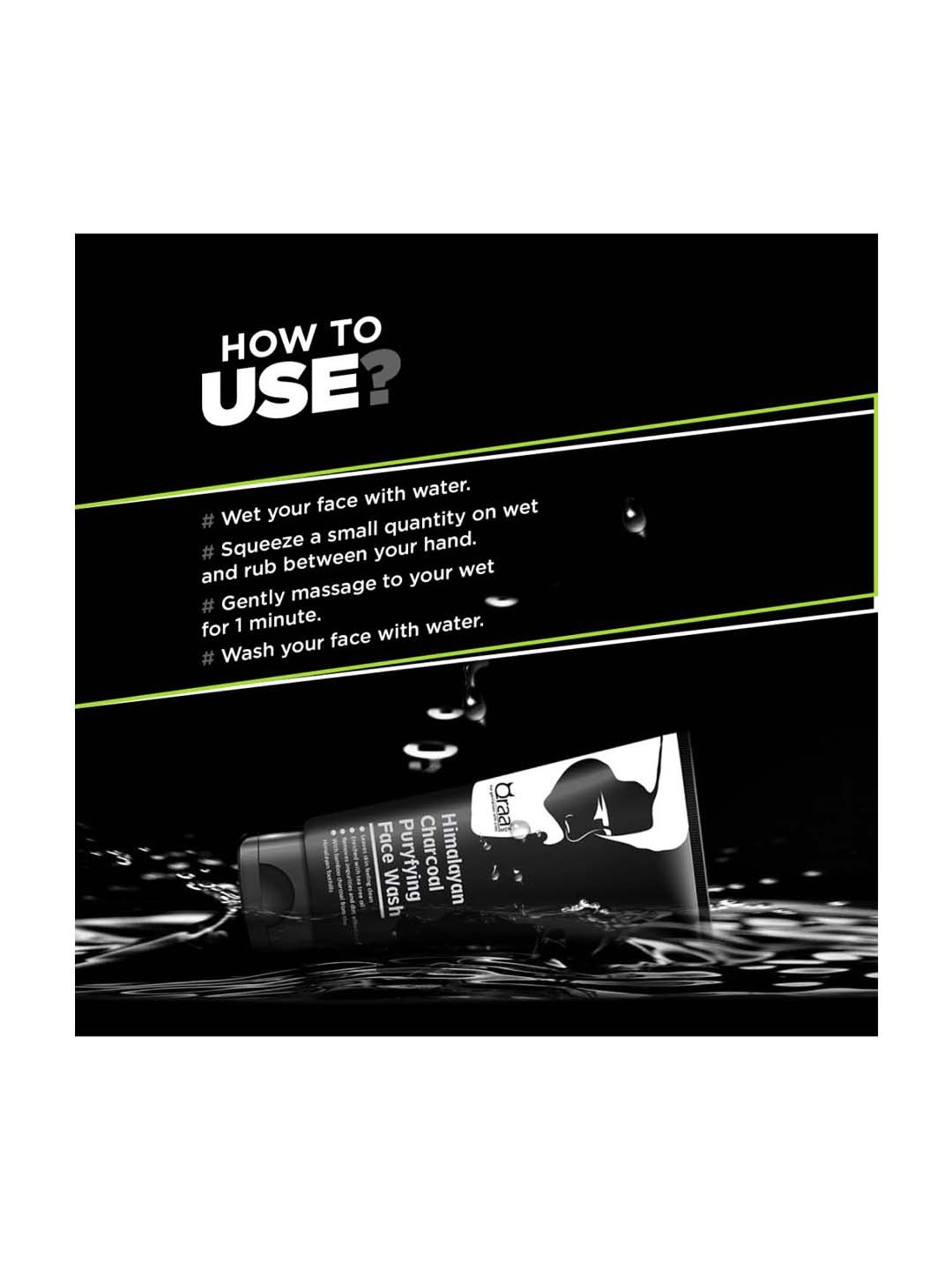 Qraa Men Himalayan Activated Bamboo Charcoal Purifying Face Wash - 100 gm