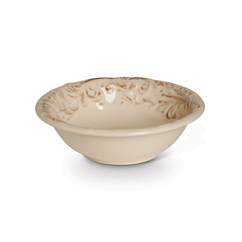 GG Collection 4 Cream Ceramic Salad Bowls Embossed With Acanthus Leaf Motif