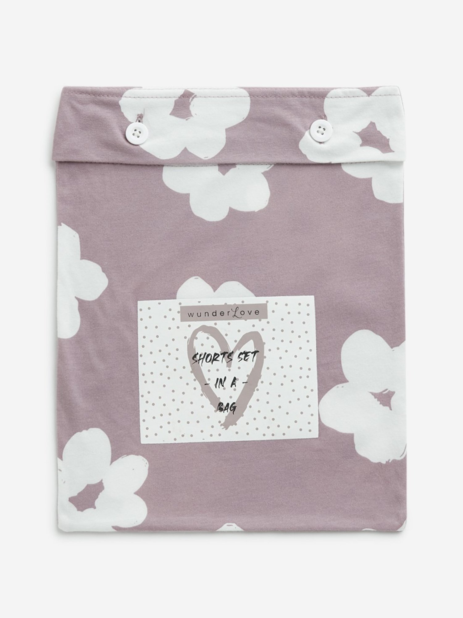 Wunderlove by Westside Mauve Floral Printed Cotton Shorts Set In A Bag