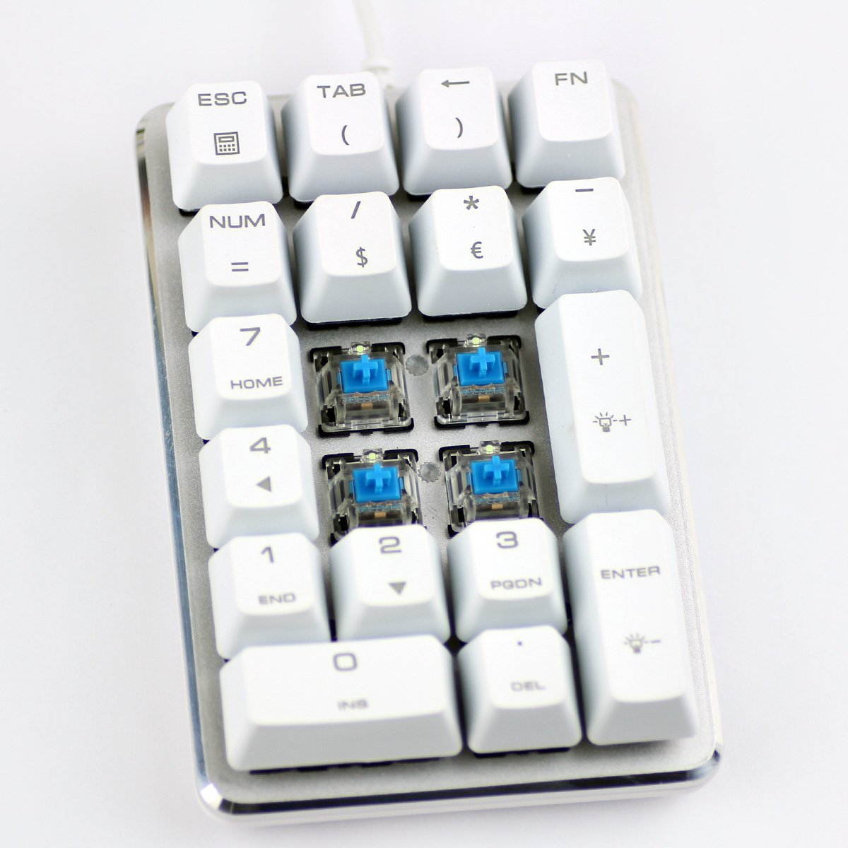 Mechanical Numeric Keypad GATERON Blue Switch Wired Ice Blue Backlit Gaming Keypad 21 keys Mini Numpad Portable Keypad Extended layout White Magicforce by Qisan