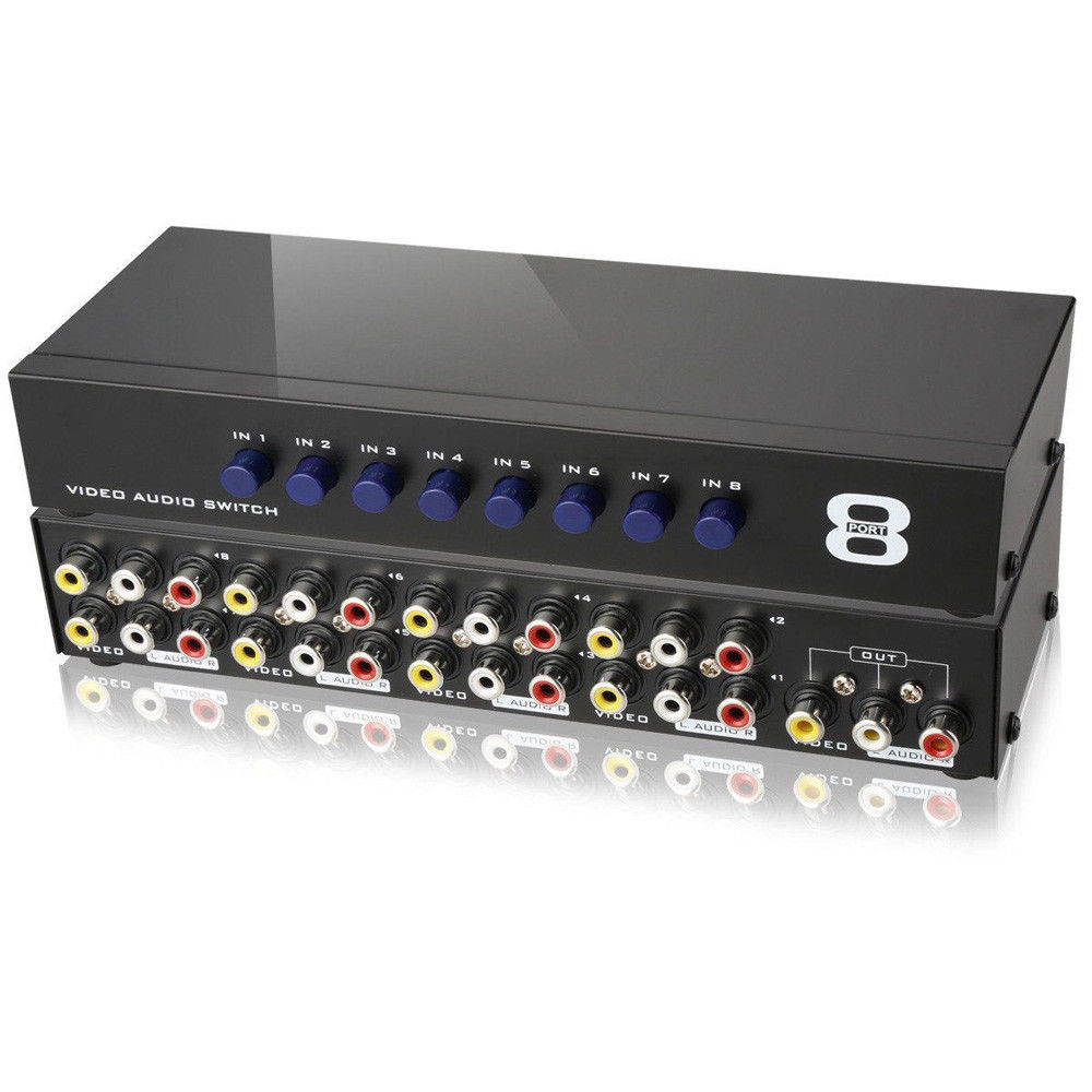 AV Switch Box Composite Selector 8 Port RCA Audio Video 8 In 1 Out To TV