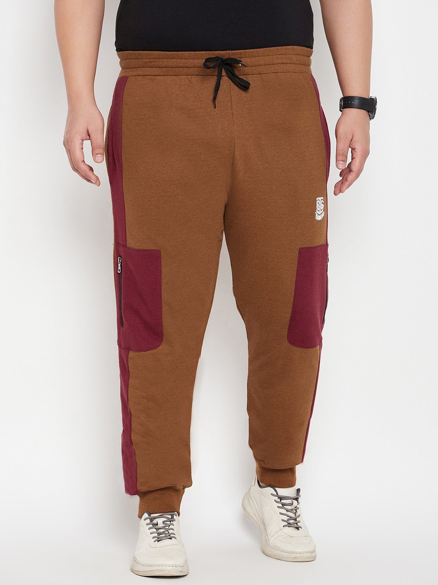 Bigbanana Mid Brown Regular Fit Colour Block Joggers