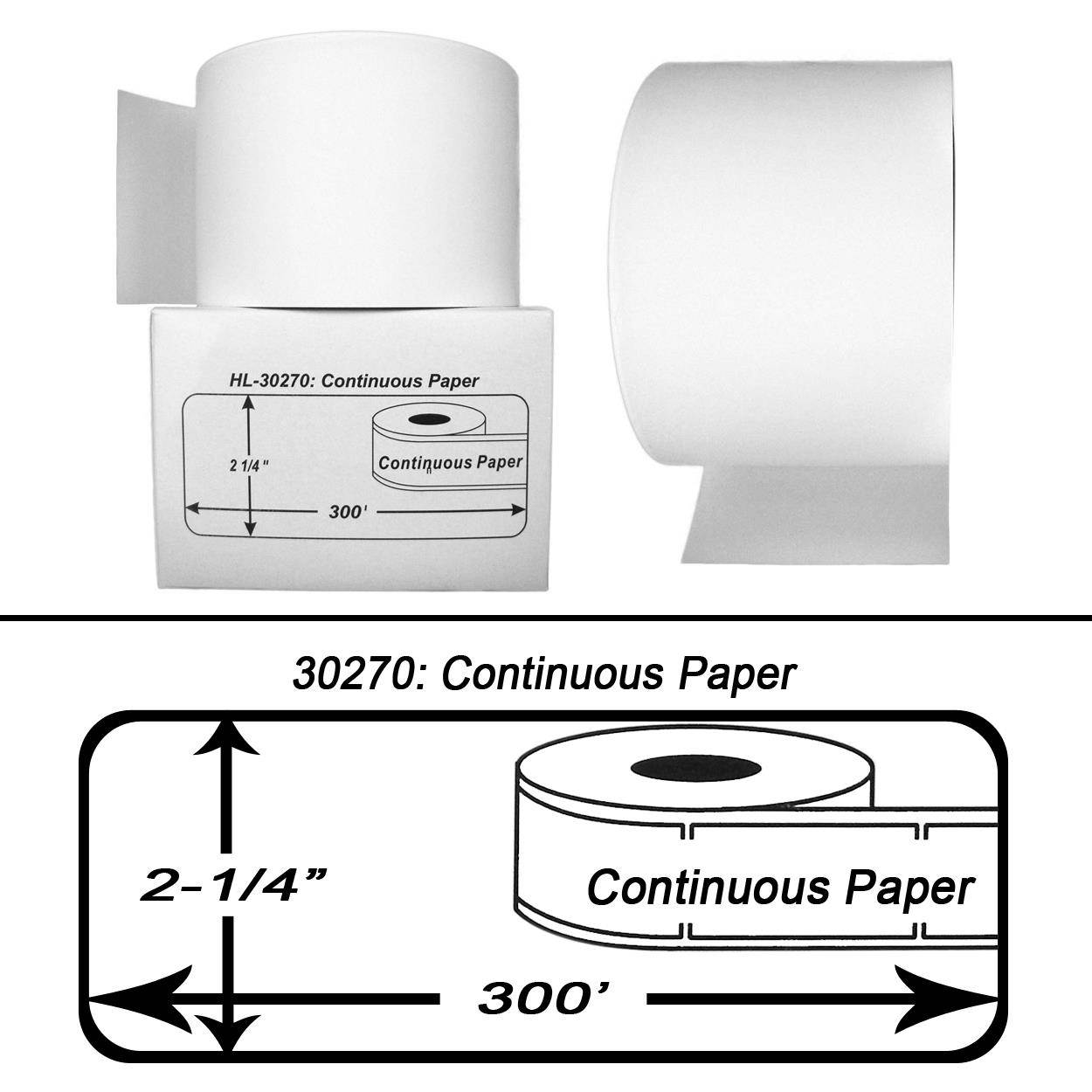 DYMO-Compatible 30270 Continuous Receipt Paper (2-7/16" x 300') -- BPA Free! (50 Rolls; Continuous Paper)