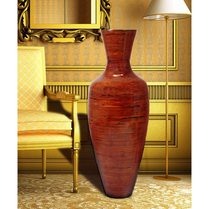 Uniquewise 37.5 in. Tall Bamboo Floor Vase, Glossy Red