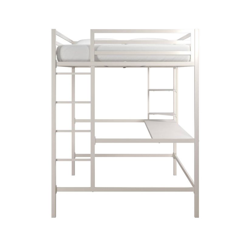 Full Maxwell Metal Loft Bed with Desk & Shelves White - Novogratz
