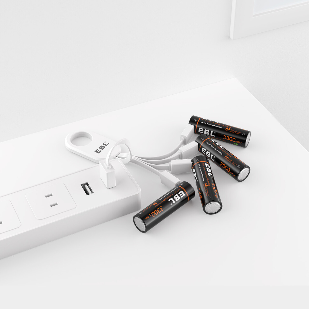 EBL 4 Pcs 3300mWh AA 1.5v Lit-ion Rechargeable Batteries Double A Lithium Battery with 4 in 1 Micro USB Charging Cable