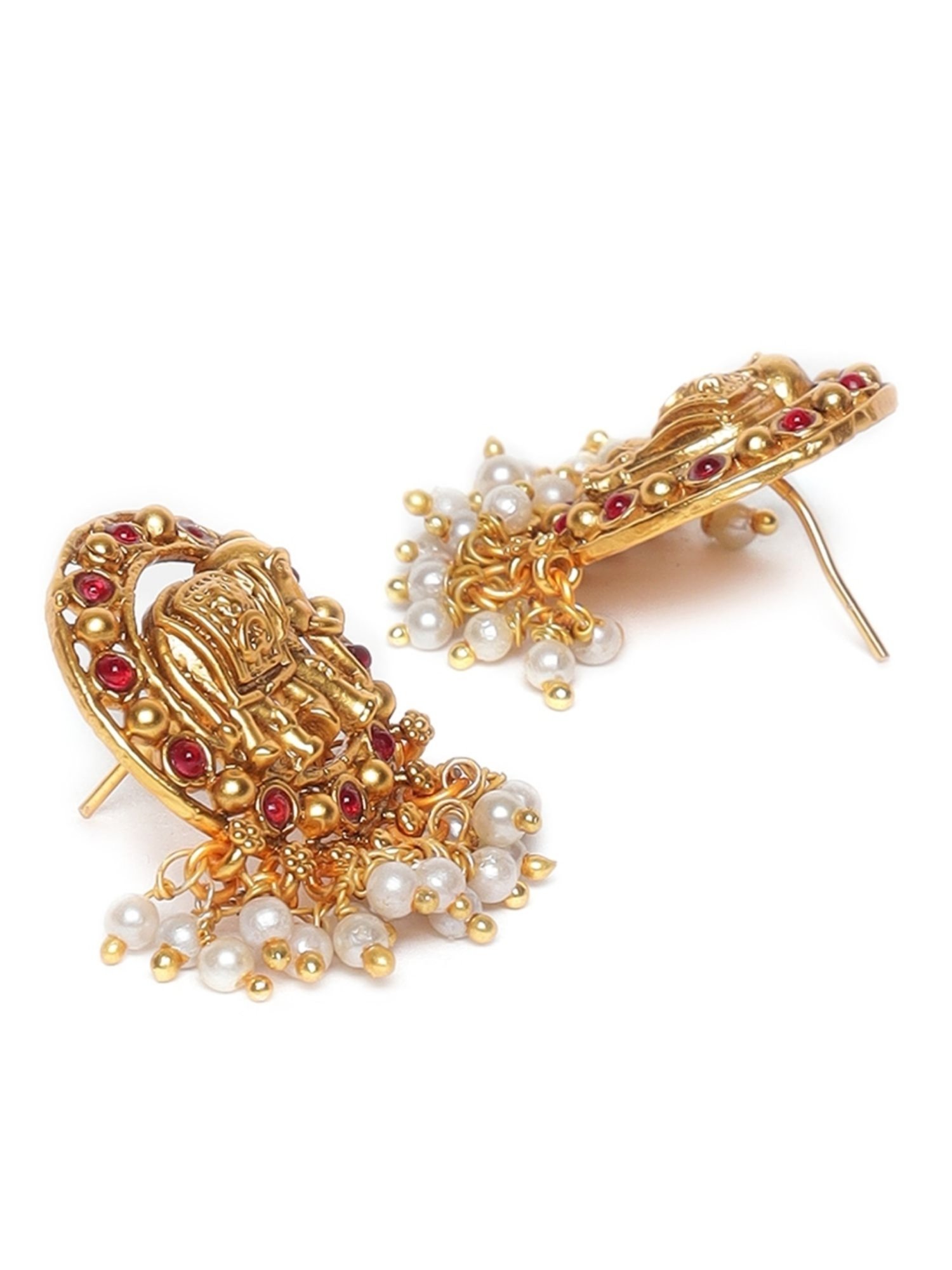 Aatmana Gold-Plated Emerald, Elephant Shaped White & Red Drop Earrings for Women