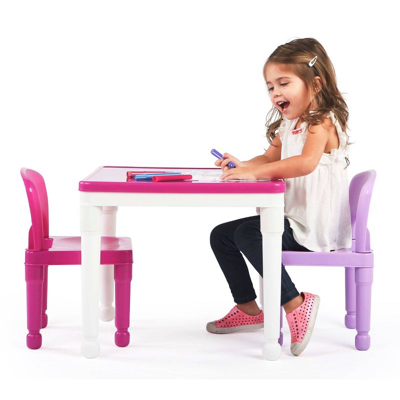 3pc 2 in 1 Square Activity Table with Chairs Pink/Purple - Humble Crew