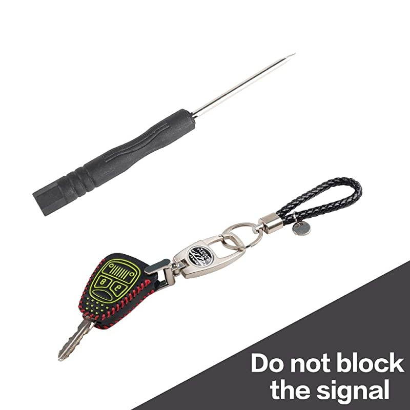 Key Fob Cover for Jeep,  Leather Car Remote Green Key Fob Shell Case Protector for Jeep Wrangler JK 2007-2017 JKU 2D&4D